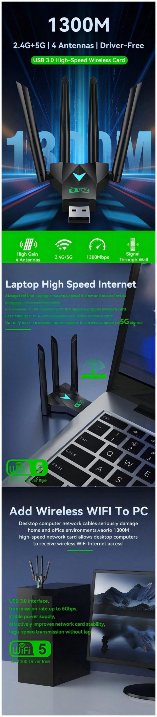 Tarjeta adaptadora de red USB inalámbrica de alta velocidad - Imagen 12