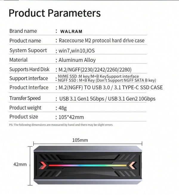 Caja externa de disco duro portátil WALRAM de aleación de aluminio - Imagen 8