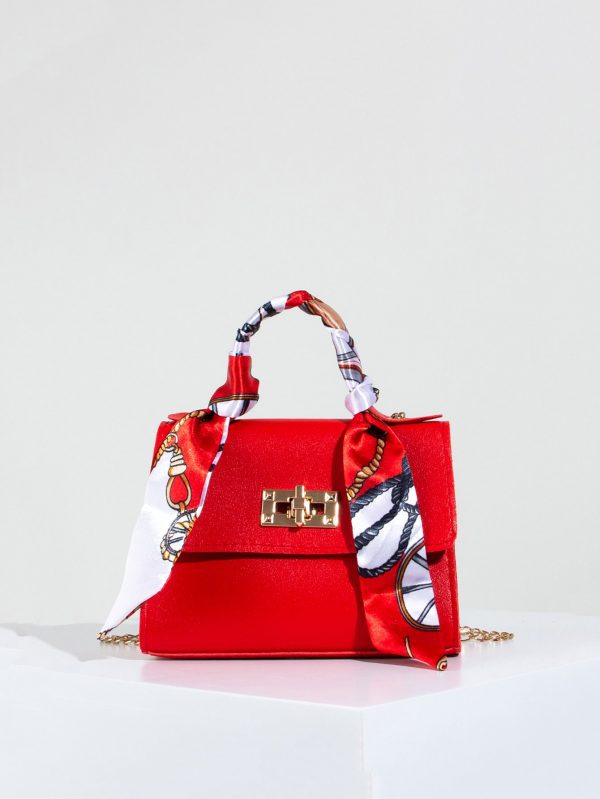 Bolso grande sin decoración con adornos de pañuelo de seda - Imagen 8