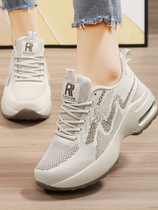 Women Letter Patch Decor Lace-up Front Wedge Sneakers-Not Finished - Imagen 6