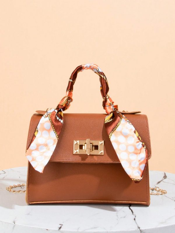 Bolso grande sin decoración con adornos de pañuelo de seda - Imagen 9