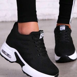 Women Letter Patch Decor Lace-up Front Wedge Sneakers-Not Finished