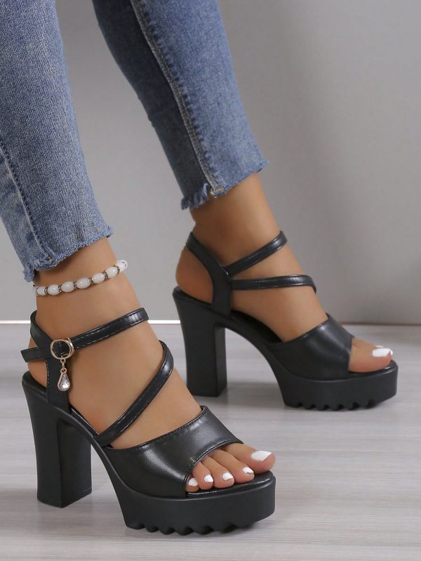 Elegant White Sandals For Women, Rhinestone Decor Platform - Imagen 6