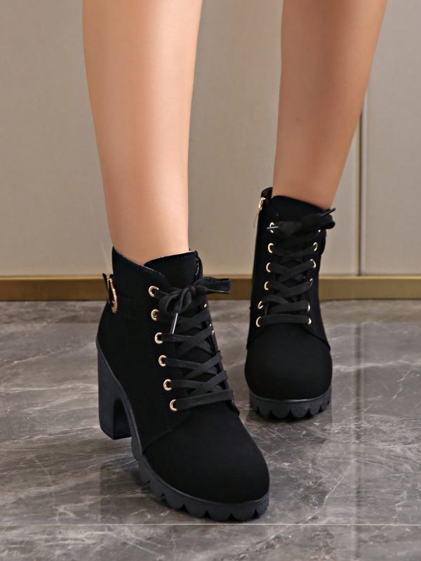 Women's Solid Color Platform Boots - Imagen 8