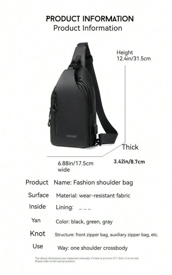 WEIXIER 1pc Men's Crossbody Bag, Messenger Bag, Chest Bag - Imagen 14