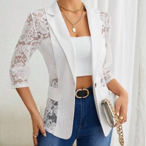 SHEIN Clasi Blazer con encaje en contraste