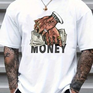Camiseta casual de verano para hombre con estampado de gesto de mano y letra