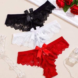 3 piezas/Set Bragas tipo tanga con lazo de encaje