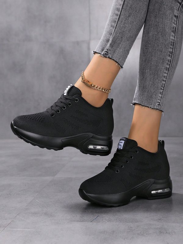 Women Letter Patch Decor Lace-up Front Wedge Sneakers-Not Finished - Imagen 8