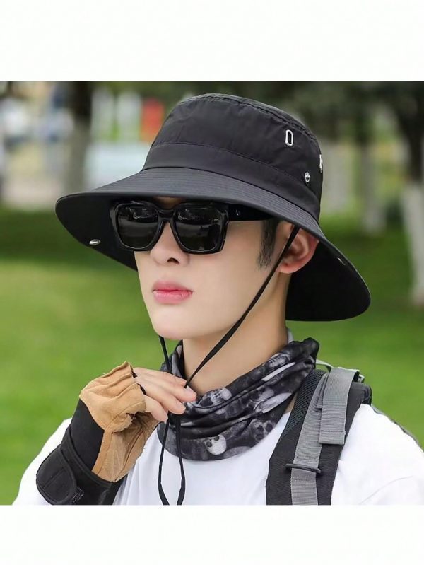 1 pieza sombrero de pesca negro unisex con protección contra el sol - Imagen 11