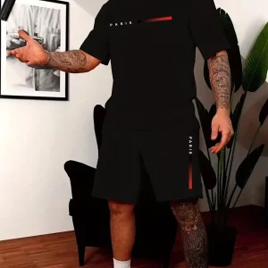 2 piezas Conjunto de camiseta de manga corta con estampado de letras