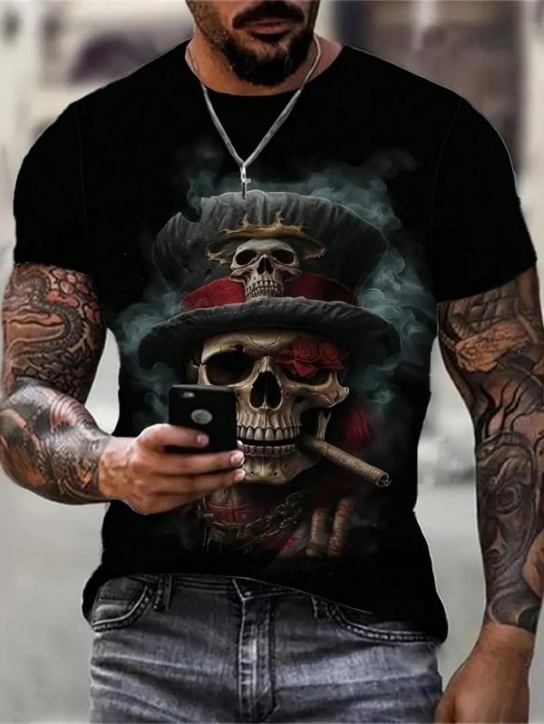 Camiseta gráfica con patrón de humo - Cuello redondo clásico - Imagen 6