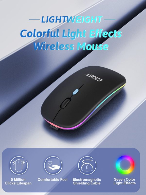 EAGET Ratón inalámbrico portátil y silencioso de 2.4G con luz LED - Imagen 7