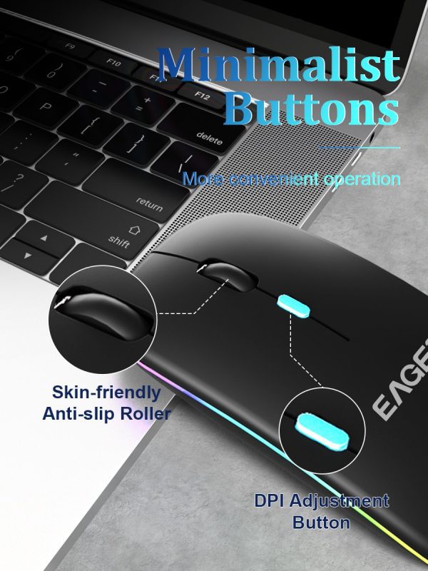 EAGET Ratón inalámbrico portátil y silencioso de 2.4G con luz LED - Imagen 10