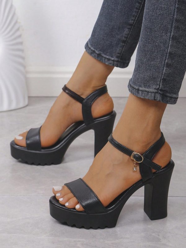 Elegant White Sandals For Women, Rhinestone Decor Platform - Imagen 8