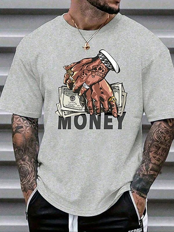 Camiseta casual de verano para hombre con estampado de gesto de mano y letra - Imagen 5