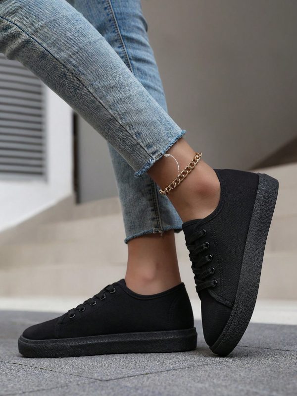 Women's Thick Soled Canvas Sneakers, Flat Lace-Up Athletic Shoes - Imagen 6