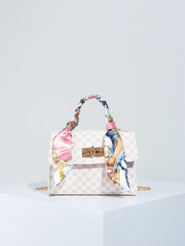 Bolso grande sin decoración con adornos de pañuelo de seda - Imagen 11