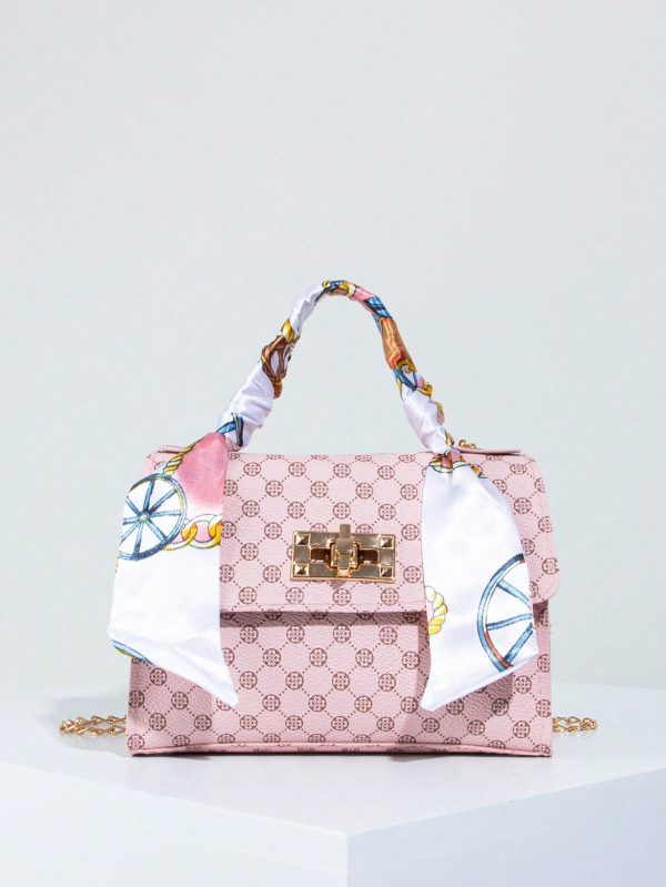 Bolso grande sin decoración con adornos de pañuelo de seda - Imagen 10