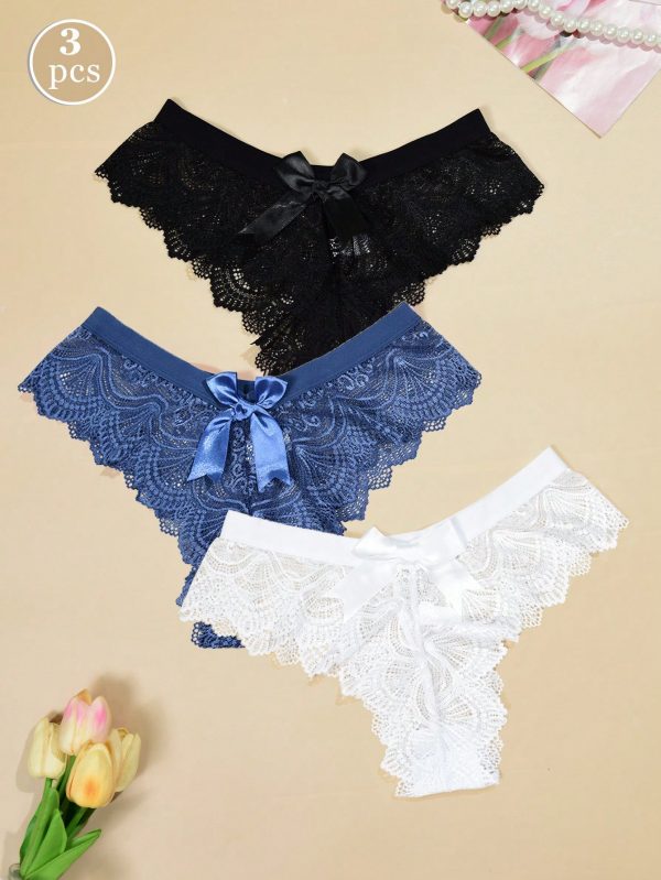 3 piezas/Set Bragas tipo tanga con lazo de encaje - Imagen 6