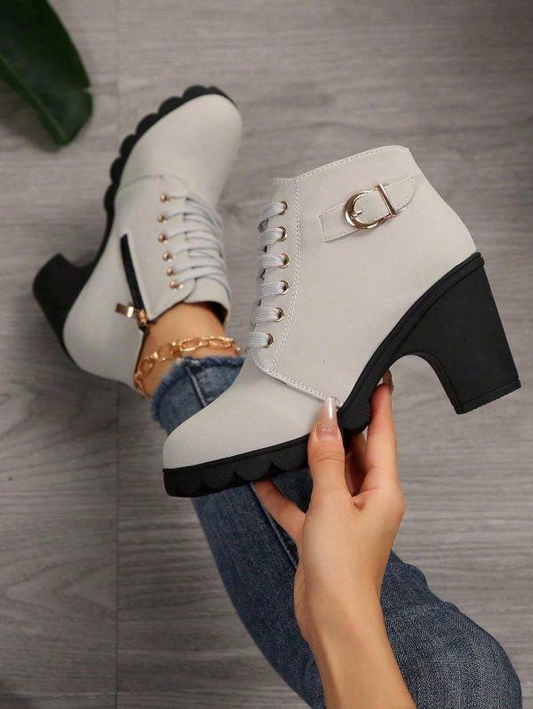 Women's Solid Color Platform Boots - Imagen 6