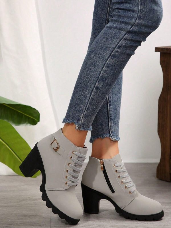 Women's Solid Color Platform Boots - Imagen 7