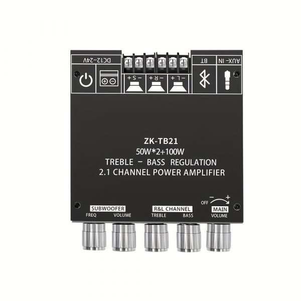 Placa amplificadora de graves de 2.1 canales ZK-TB21, 50 W + 50 W + 100 W HIFI, amplificador de potencia de subwoofer con control de graves y agudos