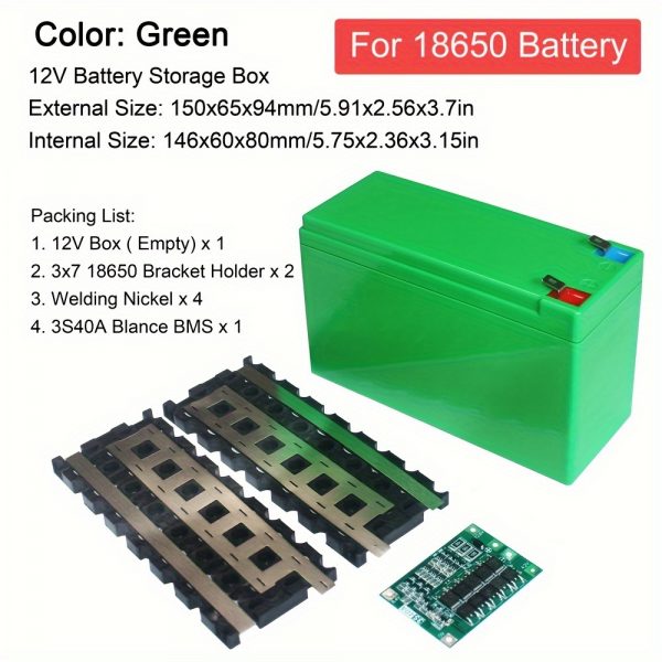 Caja de almacenamiento de batería de 12V para ensamblaje de paquete de batería de litio 3*7 18650 con placa de protección BMS 3S 40A, soporte de batería de plástico ABS, reemplazable para batería de plomo ácido de 12V - Imagen 12