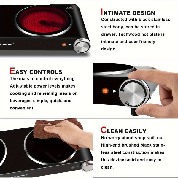 Placa de cocina eléctrica Techwood de 1800 W para cocinar - Imagen 10