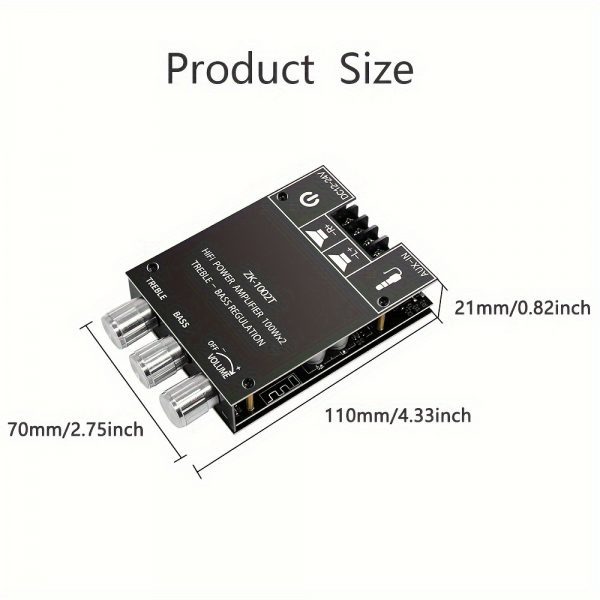Placa de amplificador de audio estéreo dual de 100W + 100W con entrada inalámbrica y AUX