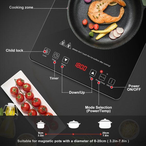 Placa de Inducción Portátil AMZCHEF 1800W Quemador de Estufa de Inducción con Cuerpo Ultrafino - Imagen 5