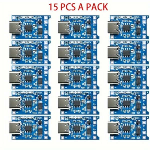 15 piezas de placa del cargador de batería de litio con protección 5V 1A TP4056 módulo de carga tipo C USB 18650 - Imagen 3