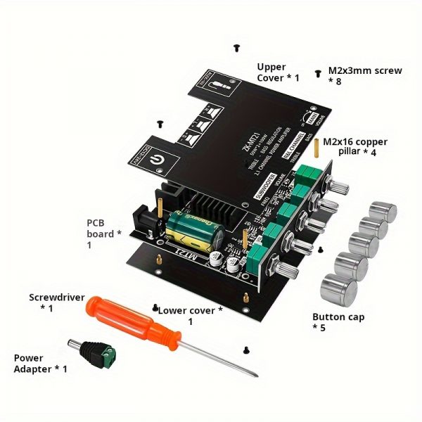2.1 Canal Amplificador Digital Inalámbrico, Módulo Amplificador de Subwoofer con Calidad de Sonido HIFI ZK-MT21 - Imagen 4