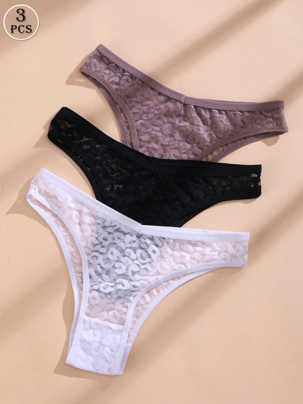 3 piezas Bragas sin costuras con cintura en V para mujer, bikini de encaje sexy - Imagen 8