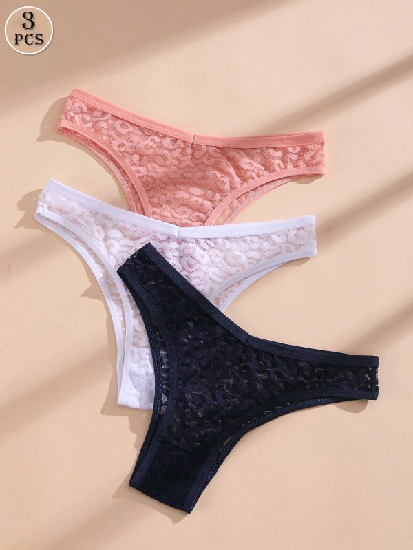 3 piezas Bragas sin costuras con cintura en V para mujer, bikini de encaje sexy - Imagen 9