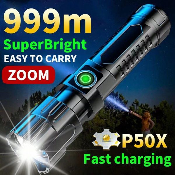 HngLngJoe 1 pieza Linterna LED recargable, alta luminosidad, zoom ajustable - Imagen 12