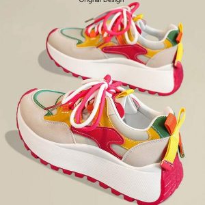 1 par de zapatillas informales coloridas para mujer, de punta redonda