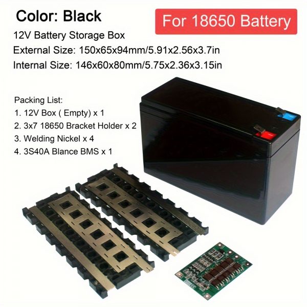 Caja de almacenamiento de batería de 12V para ensamblaje de paquete de batería de litio 3*7 18650 con placa de protección BMS 3S 40A, soporte de batería de plástico ABS, reemplazable para batería de plomo ácido de 12V - Imagen 8
