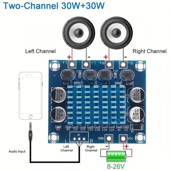 Placa Amplificadora De Potencia De Audio Estéreo Digital DC 8-26V 3A C6-001, TPA3110 XH-A232 30W + 30W 2,0