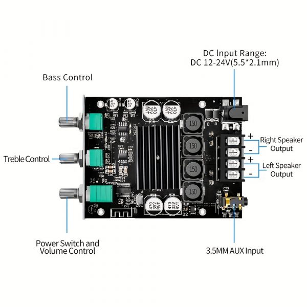 Placa de amplificador de audio estéreo dual de 100W + 100W con entrada inalámbrica y AUX - Imagen 3