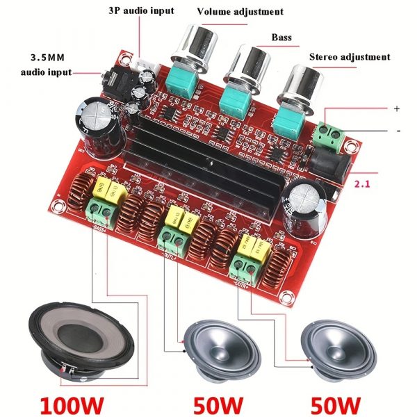 1 Unidad De Placa De Amplificador De Potencia De Subwoofer Digital De Canal 2.1 - Imagen 4
