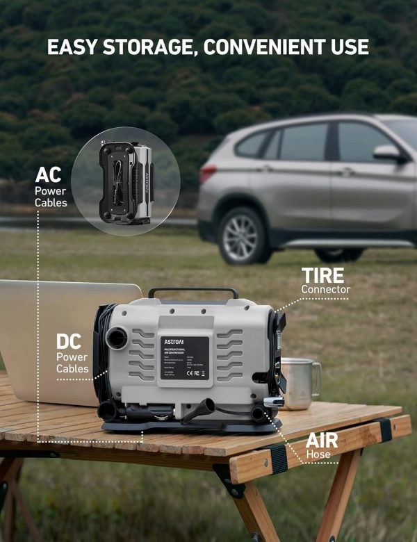 AstroAI - Compresor aire portátil, inflar neumáticos,150 PSI, 12 V CC, 110 V CA - Imagen 8