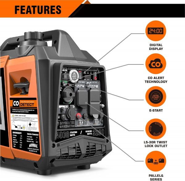 GENMAX Generador portátil, motor de gas ultra silencioso de 145 cc de 4000 W - Imagen 3