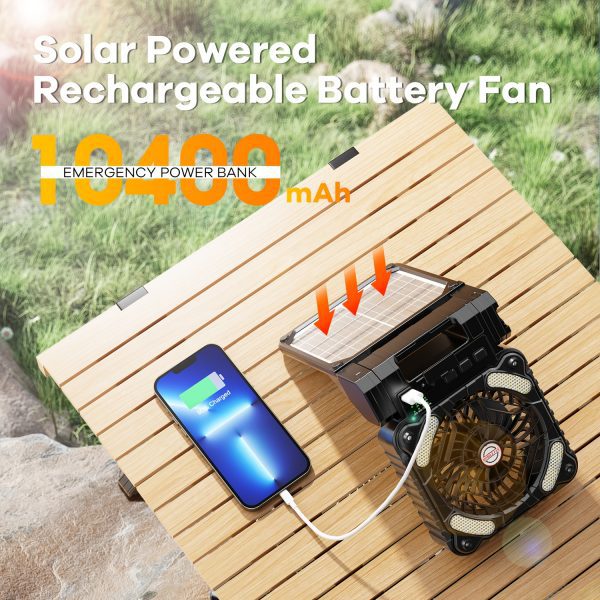 Ventilador Solar Recargable de 10400mAh para Camping - Imagen 3