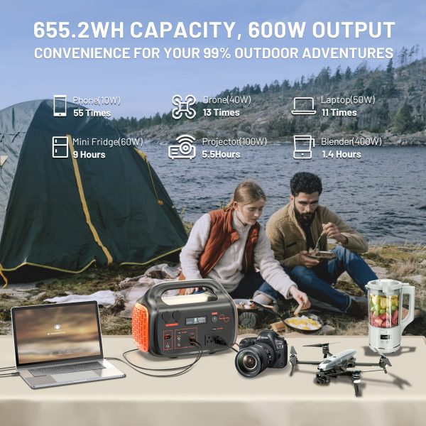 Generador solar de 647Wh 600W, estación de energía portátil con salida USB-C PD de 60W - Imagen 8