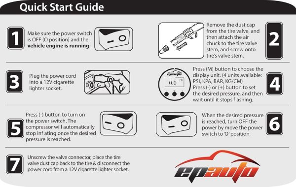 EPAuto - Bomba de compresor de aire portátil de 12 V de CC, inflador digital de neumáticos - Imagen 5
