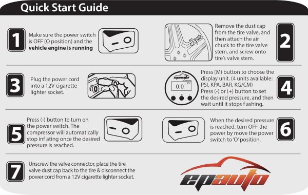 EPAuto - Bomba de compresor de aire portátil de 12 V de CC, inflador digital de neumáticos - Imagen 15