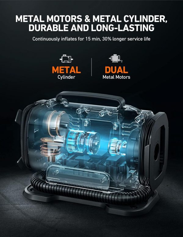 AstroAI - Compresor aire portátil, inflar neumáticos,150 PSI, 12 V CC, 110 V CA - Imagen 4
