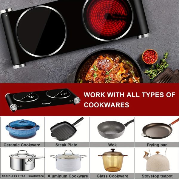 Placa de cocina eléctrica Techwood de 1800 W para cocinar - Imagen 6