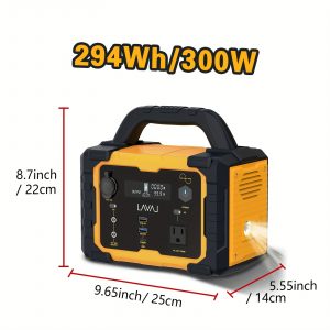 Estación de energía portátil de 300W pico 600W/294Wh con panel solar plegable de 100W
